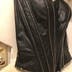 Faux leather tank bustier with rhinestones